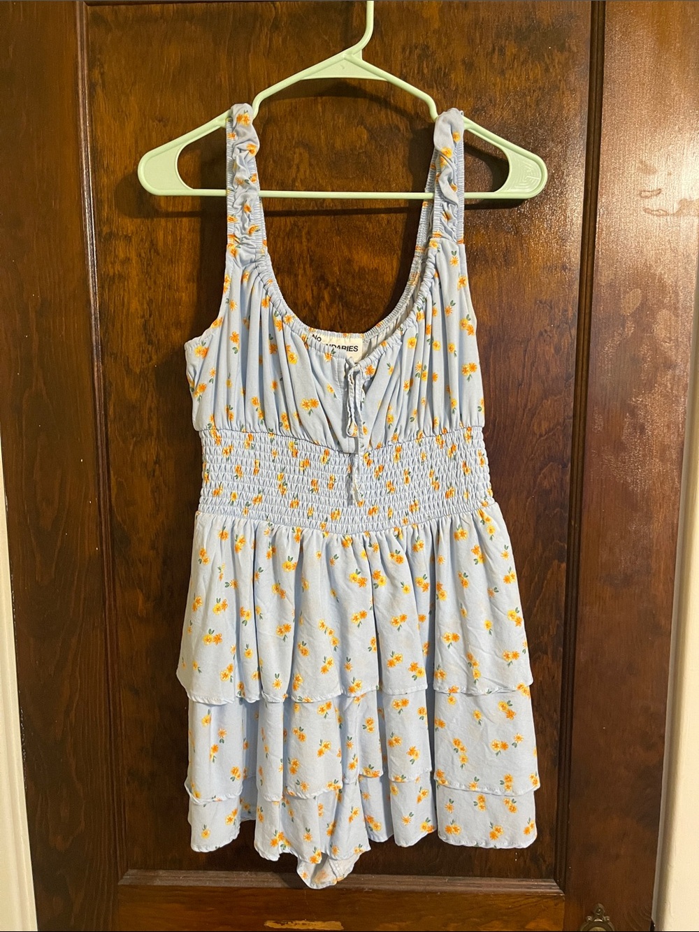 No Boundaries Light Blue Floral Smocked Romper